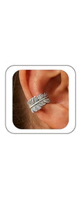Gothic Ear Cuffs Helix Cartilage Clip on Goth Ear Cuff Stainless Steel Hypoallergenic Earrings for Women Men Non Piercing Gold & Silver Fake Earring Lightweight Punk Jewelry Gift - color: K8-Silver Leaf Design