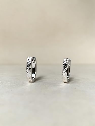 Small Hoop Earrings for Women Glitter Hoops Gold Plated with 925 Sterling Silver Post - style: Silver-oval