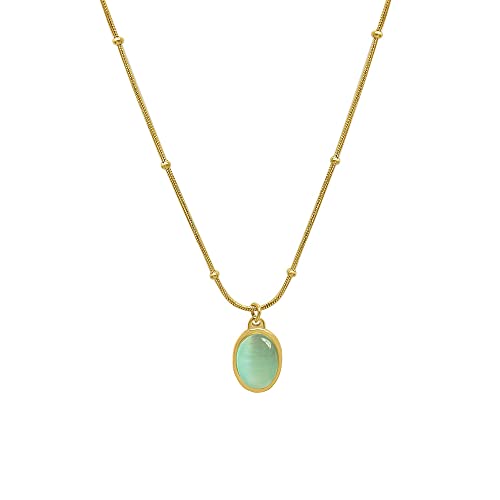 Green Aventurine Stone Pendant Necklace for Women Dainty 18K Plated Gold Chain Choker Necklace,Layered Necklace,Jewelry Set Non Tarnish - color: Blue