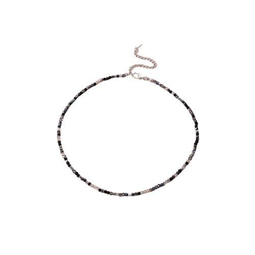 PINK TOWN Colorful Beaded Necklace Bohemian Rice Beads Choker Handmade Summer Beach Necklace for Women - color: Black