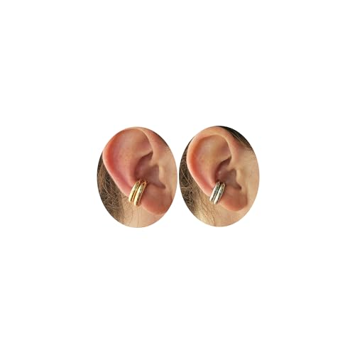 2 Pairs Ear Cuff Earrings for Women Chunky Gold Huggie Ear Cuff Silver Cartilage Cuff Earrings for Women Non Piercing Small Thick Round Fake Earring Cuff Trendy Jewelry Gift - style: Irregular 14K Gold+Silver
