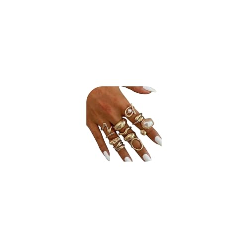 Gold Rings for Women Non Tarnish Stackable Rhinestone Moon Star Rings Dainty Stacking Pearl Butterfly Midi Pinky Thumb Joint Finger Knuckle Ring Set Gold Non Tarnish Jewelry Gifts Trendy Stuff - color: Q Chunky Gold Rings 11Pcs