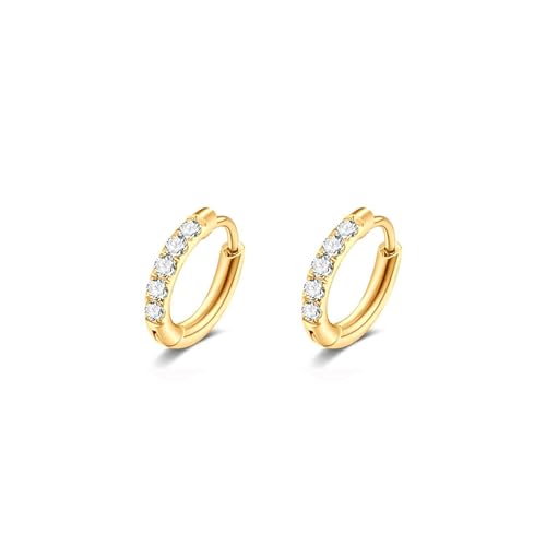 Gold Hoop Earrings Set: Dainty Stud Earrings 14K Gold Plated Earrings for Women Trendy Hypoallergenic Gold Stud Earrings 3-4mm Cubic Zirconia Cartilage Piercing Gold Jewelry for Women Gifts - color: Gold-Hoop-8mm