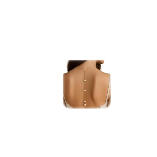 Rhinestone Pearl Back Chain Necklace for Backless Dress Bridal Wedding Simple Crystal Backdrop Festival Body Chain Jewelry for Women