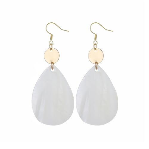 Elisheva Bohemian Lightweight Mother of Pearl Shell Drop Dangle Earrings for Women, Boho Chic Hippie Waterdrop Statement Jewelry Gift - color: white