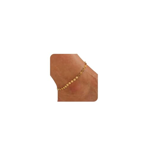 Dainty Ankle Bracelets for Women 18K Gold Plated Satellite Beaded Herringbone Lip Chain Anklets Simple Minimalist Summer Beach Foot Jewelry Christmas Gifts - color: Coin-Gold