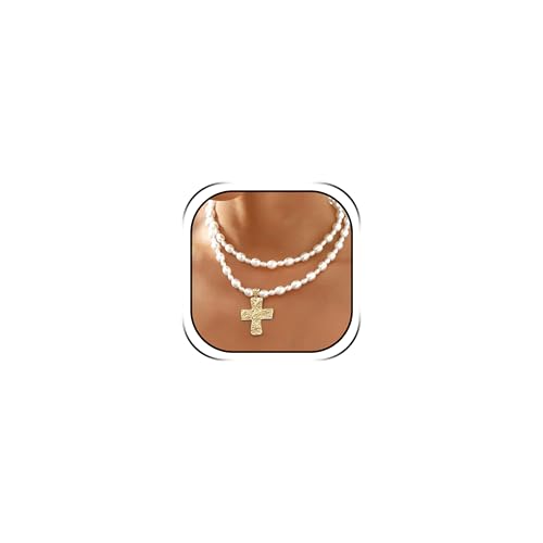 Chunky Cross Necklace for Women Chunky Gold Necklace Statement Cross Pendant Vintage Toggle Clasp Necklace Jewelry for Women - color: E1-Gold Cross Necklace
