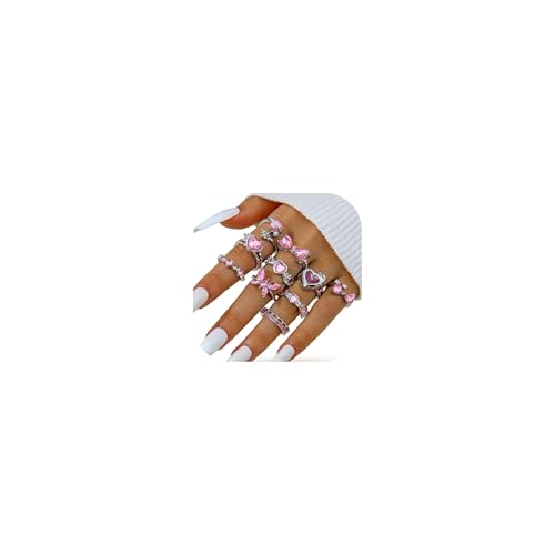 Gold Rings for Women Non Tarnish Stackable Rhinestone Moon Star Rings Dainty Stacking Pearl Butterfly Midi Pinky Thumb Joint Finger Knuckle Ring Set Gold Non Tarnish Jewelry Gifts Trendy Stuff - color: P Silver Bow Rings 10Pcs