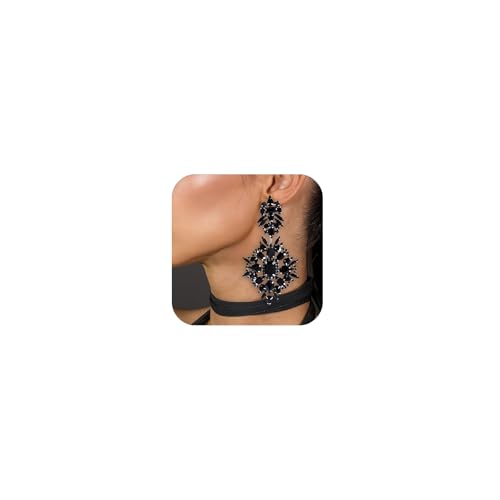 Silver Chandelier Earrings for Women Trendy, Oversized Big Crystal Rhinestone Statement Earrings Dangling Formal Pageant Earings Drag Queen Jewelry - color: Black