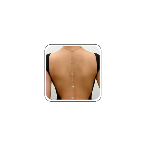 Vintage Butterfly Back Chain Necklace Gold Butterfly Backdrop Necklace Body Chain Wedding Bridal Necklaces Long Y Lariat Necklaces Summer Beach Backless Dress Jewelry for Women - color: Silver