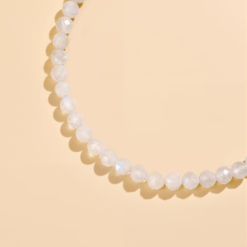 Natural Gemstone Beads Bracelets Healing Crystal Stone Beaded Bracelet for Women Men Handmade Spiritual Jewelry Gifts - color: Moonstone, size: Faceted Round Beads
