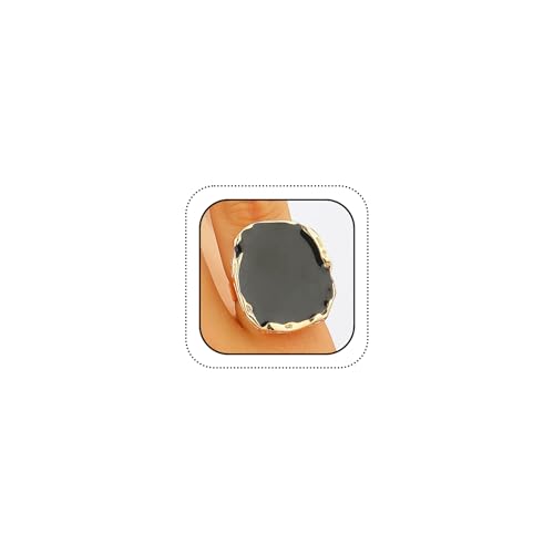 Chunky Gold and Black Two-tone Enamel Drip Band Rings Set for Women, Vintage Statement Large Crystal CZ Ring Big Party Prom Jewelry Gift Accessories - color: Black 2