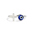 Adjustable Evil Eye Ring Silver Dainty Open Adjustable Rings Cross Evil Eye Jewelry for Women Energy Protection Ring
