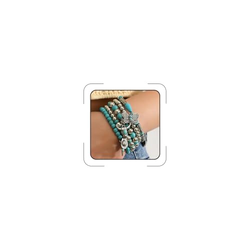 Western Outfit for Women Bohemian Vintage Stackable Turquoise Bracelet Rustic Beaded Cow Head Charm Stretch Bracelet Western Jewelry Country Concert Outfits for Women - style: Style3