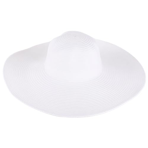 Women Wide Brim Sun Straw Hat Floppy Foldable Roll Up Beach Cap UPF 50 Summer Hat for Holiday Traveling Daily Wearing (Black) - color: White