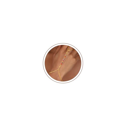 Hand Chain Bracelets for Women - 14K Real Gold Plated Dainty Stackable Paperclip Link Bracelets Hand Chain Bracelet Ring Gold Bracelets for Women Trendy - color: Colorful Twisted Hand Chain