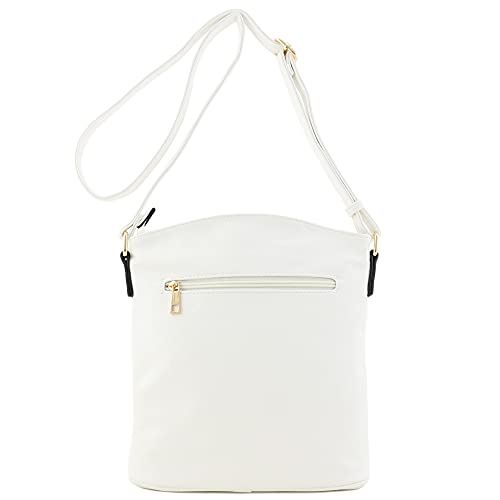 ALYSSA Triple Zip Pocket Large Crossbody Bag - color: White