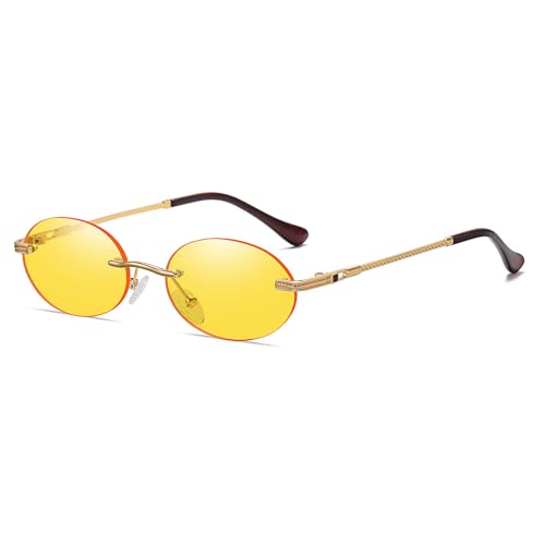 Retro Oval Sunglasses Rimless Small Round Glasses Frameless UV400 Men Women Fashion Shades - color: Yellow