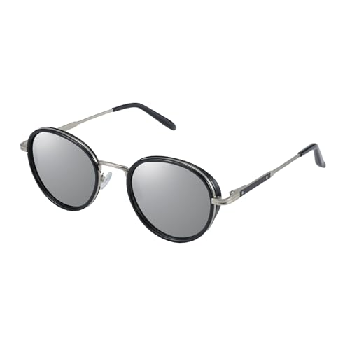 ZENOTTIC Retro Round Polarized Steampunk Sunglasses for Men Women-Circle Vintage Design Metal Frame UV400 Shades - color: C01 Silver Frame Silver Lens