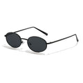 Retro Oval Sunglasses for Women Men 90s Trendy Small Round Gold Sun Glasses Fashion Narrow Metal Frame Shades - color: Black/Grey