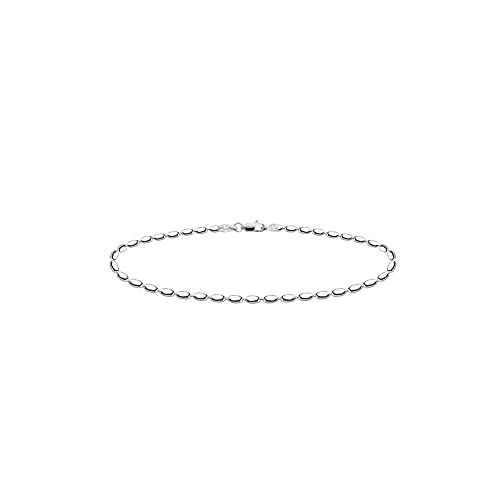 Savlano 925 Sterling Silver Oval Rice Bead Strand Chain Bracelet For Women - Made in Italy Comes Gift Box - style: 2.3MM