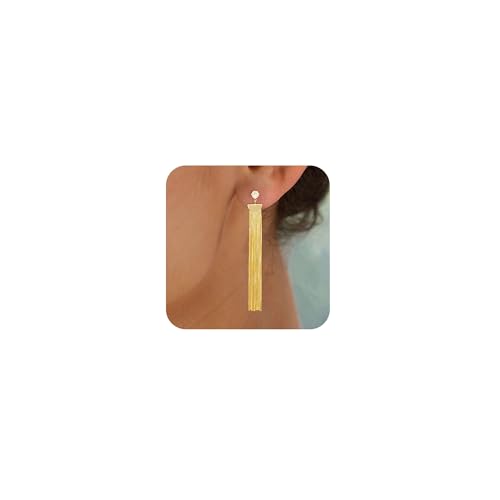 Gold Earrings for Women Trendy, Simple Dainty 14K Gold Plated Paperclip Square Chain Link Dangle Hoops Earrings Pin Stud Huggie Earrings Lightweight Hypoallergenic Minimalist Aesthetic Gold Jewelry for Christmas Gifts - color: tassel earrings-D