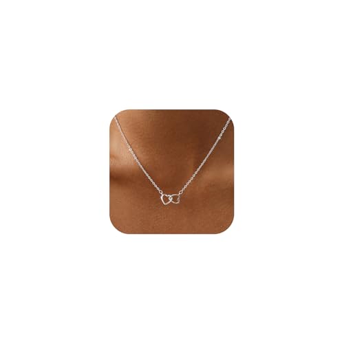Heart Necklace for Women Dainty 14K Gold/Silver Plated Love Charm Pendant Choker Adjustable Chain Meaningful Cute Jewelry Gift for Her Wife Best Friend Couple - style: Double Heart-SL