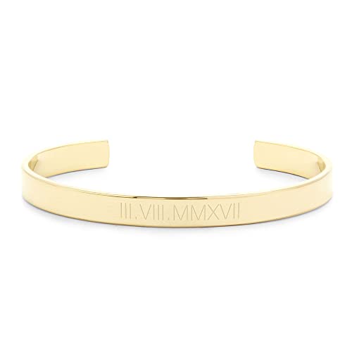 Brook & York Custom Engraved Roman Numeral Cuff Bracelet, 5 1/2 inches long - Women's Personalized Roman Numeral Date Bracelet - Stackable Bracelet - Graduation Gift for Her - Gifts for Mom