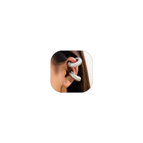Gold Ear Cuff Earrings for Women Non Piercing 14K Gold Plated/Silver Cuff Clip On Cartilage Hoop Shining Cubic Zirconia Twisted Chain Ear Clip On Earring for Women Chunky Ear Cuffs Earrings - color: A-silver