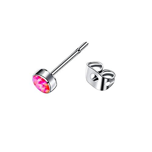 G23 Titanium Opal Stud Earrings for Women Girls Hypoallergenic Earring with 4mm 5mm Birthstone for Sensitive Ear Fashion Women's Jewelry(2pcs) - color: Hot Pink, size: 5mm