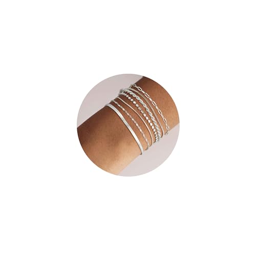 Kyerlyn Silver Bracelets for Women Trendy Waterproof Silver Dainty Bracelet Stack Adjustable Layered Bracelet Set Minimalist Fashion Jewelry