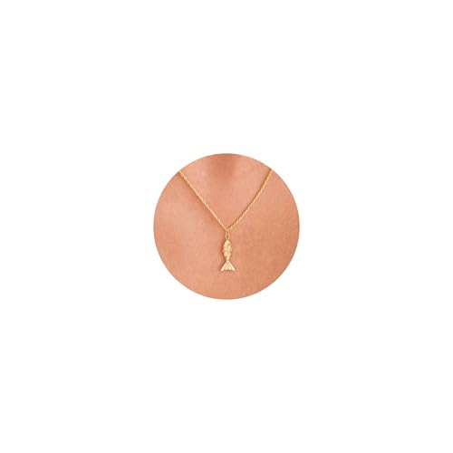 VRIUA Gold Necklace for Women - 14K Gold Plated Dainty Italian Horn Star of David Butterfly Bow Sun Lotus Volleyball Baseball Cowboy Boots Necklace Jewelry Everyday for Women - style: Fish