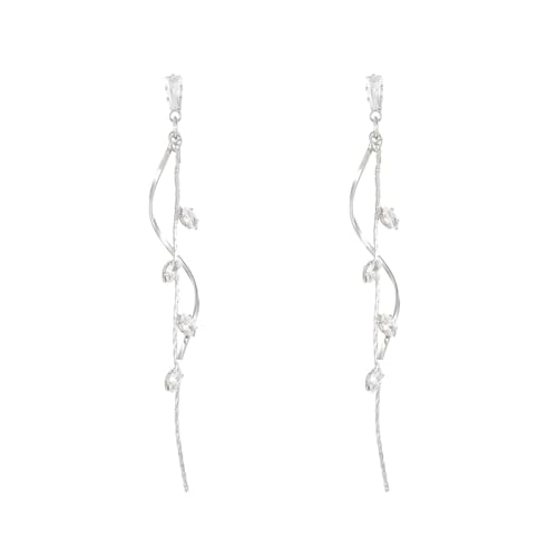 Temperament Long Zircon Tassel Earrings for Women Charm Jewelry Sparkling Crystal Leaves Twist Dangle Earrings for Friends - color: Silver