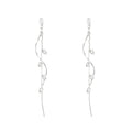 Temperament Long Zircon Tassel Earrings for Women Charm Jewelry Sparkling Crystal Leaves Twist Dangle Earrings for Friends - color: Silver