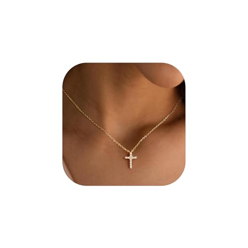 Turandoss Gold Cross Necklace for Women Girls Jewelry Gifts, Dainty 14K Gold Plated Cross Necklace Infinity CZ Holy Mary Medal Necklaces for Women Baptism Religious Faith Jewelry First Communion Gifts - color: cubic zirconia cross necklace