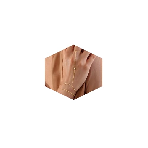 CHESKY 14k Gold Plated Hand Chain Bracelet for Women Trendy, Dainty Ring Bracelets Hand Chain Finger Nail Bracelet Simple Gold Hand Jewelry for Women Gifts - style: Zironia