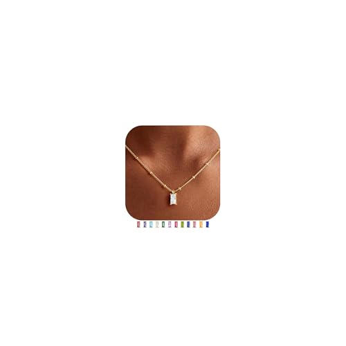 Yoosteel 14K-Gold-Plated Necklace for Women - Dainty Birthstone Cubic Zirconia Pendant Necklaces Trendy Friendship Birthday Jewelry Gifts for Women - color: 04-April-Clear CZ