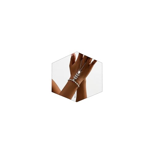 Adjustable Hand Chain Bracelet Women, 16K Gold Plated Finger Bracelet, Secure Ball Clasp Elegant Slave Hand Jewelry, Y2K Aesthetic Accessories for Summer Festival Prom Beach Vacation Daily Wear - color: style15-16K silver-plated