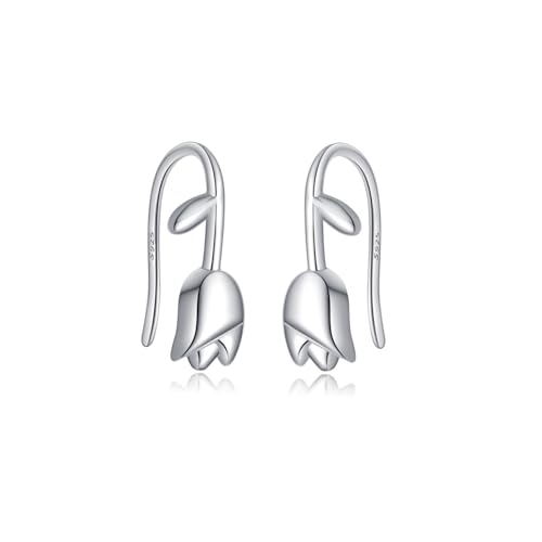 Reffeer Solid 925 Sterling Silver Flower Crawler Cuff Earrings Wraps for Women Teens Tulip Flower Wrap Earrings - color: A-Silver