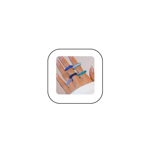 GYRMMUE Vintage Chunky Resin Ring Set for Women,Multicolor Acrylic Stackable Rings Irregular Plastic Knuckle Ring Set Y2k Aesthetic Statement Midi Rings Thick Dome Finger Jewelry - color: Blue