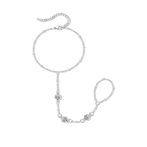 Hand Chain Bracelet Stainless Steel Finger Ring Bracelet Adjustable Gold Plated Hand Chain CZ Stackable Boho Minimalist Jewelry for Women - color: Steel Hand Chain Bracelet AN141W