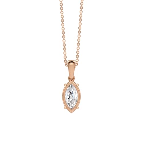 Marquise Cut CZ Solitaire Pendant Necklace in Sterling Silver, Marquise Cut Diamond Necklaces for Women, Bridal Jewelry Gifts for her BFF - color: Rose Gold
