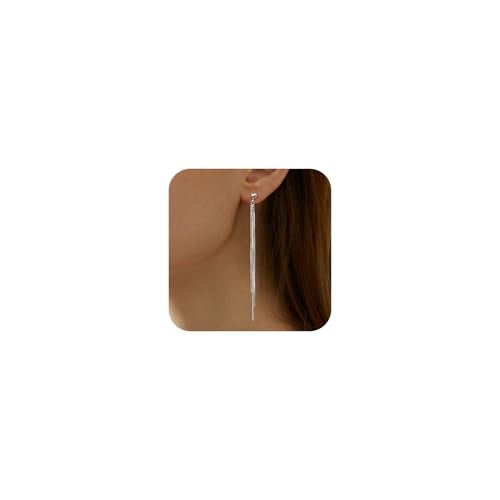 Long Dangle Earrings for Women 925 Sterling Silver/14K Gold Plated Tassel Chain Dangle Drop Earrings for Women Dainty Minimalist Dangling Drop Earrings for Prom Party Jewelry - style: Chain-5-Silver