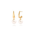 Gold Plated Huggie Hoop Earrings with Charms Fashion Pearl Drop Dangle Earrings for Women Handmade Karma Circle Jewelry for Ladies Lightweight Pearl Earrings on Christmas - color: open hoop