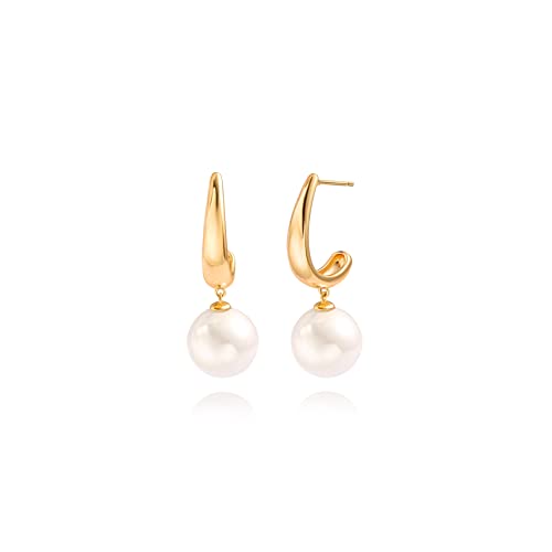 Gold Plated Huggie Hoop Earrings with Charms Fashion Pearl Drop Dangle Earrings for Women Handmade Karma Circle Jewelry for Ladies Lightweight Pearl Earrings on Christmas - color: open hoop