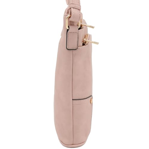 ALYSSA Triple Zip Pocket Large Crossbody Bag - color: Pale Rose