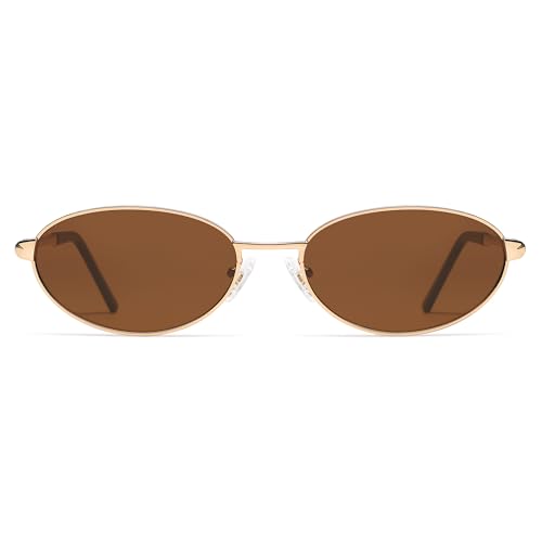 Appassal Retro Oval Sunglasses for Women Mens with Spring Hinge Sunnies AP3696 - color: C6 Gold / Brown