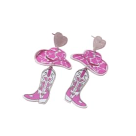 Western Cowboy Style Pink Heart Hat & Boot Acrylic Earrings Boho Festival Stackable Jewelry for Women - color: D