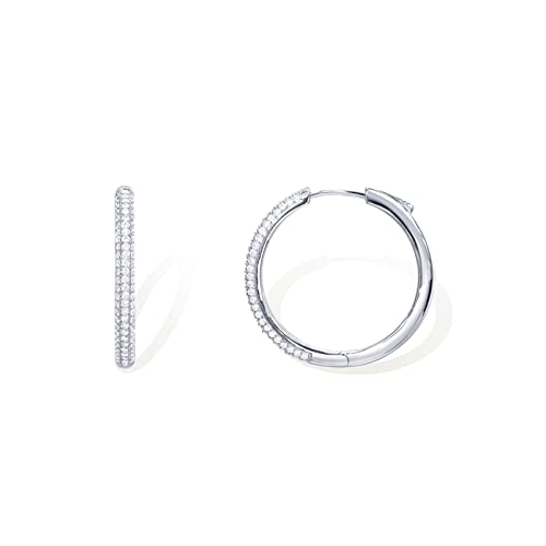 PAVOI 14K Gold Plated 925 Sterling Silver Posts Cubic Zirconia Hoop Earrings for Women | Halo CZ Gold Huggie Hoops - color: White Gold, size: 30 Millimeters