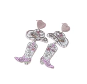 Western Cowboy Style Pink Heart Hat & Boot Acrylic Earrings Boho Festival Stackable Jewelry for Women - color: A